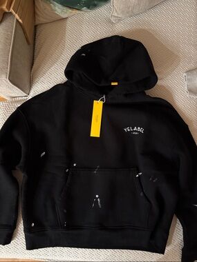 Black Crewneck Hoodie with Distressed Paint Detail